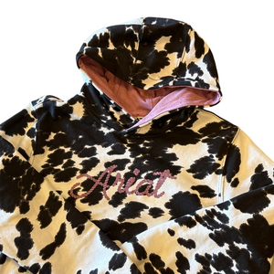 Ariat Real Youth L 12 Cow Print Hoodie Pink Lined Western Pullover